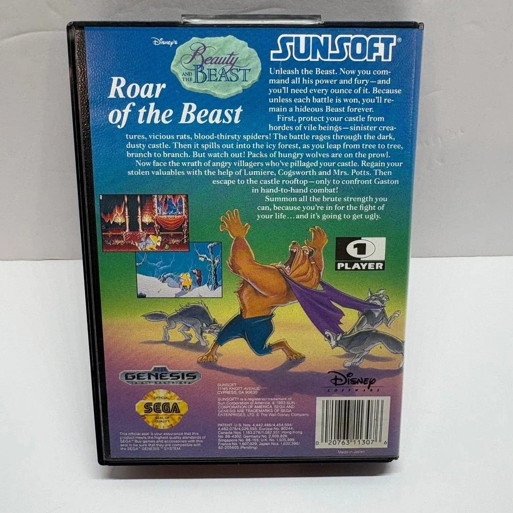Video Game Sega Genesis Beauty and the Beast Roar of the Beast Sunsoft